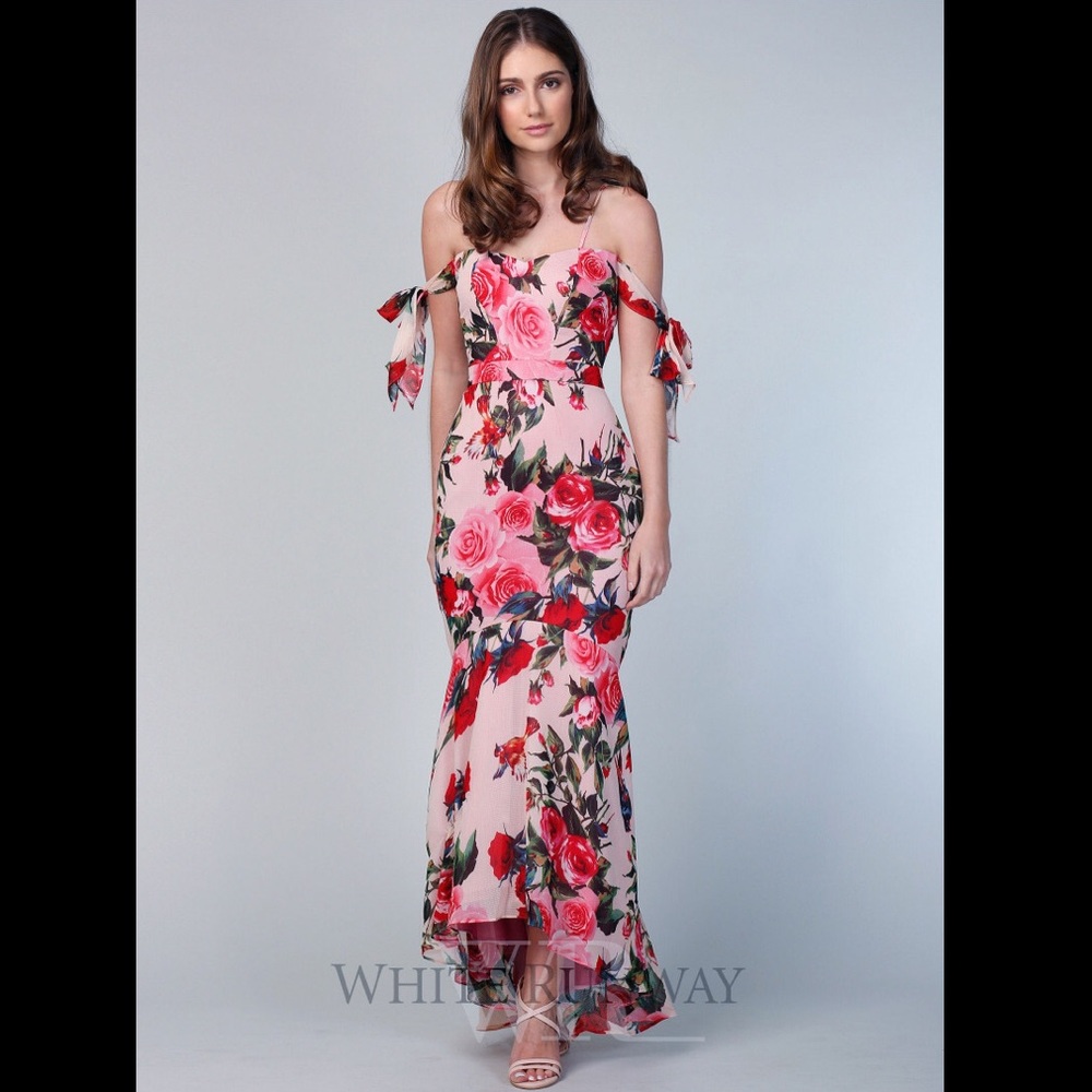 Romance pink w/red floral pattern dress